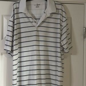 Men’s Grand Slam Golf White and Navy Blue Striped Short Sleeve Polo Shirt XXL